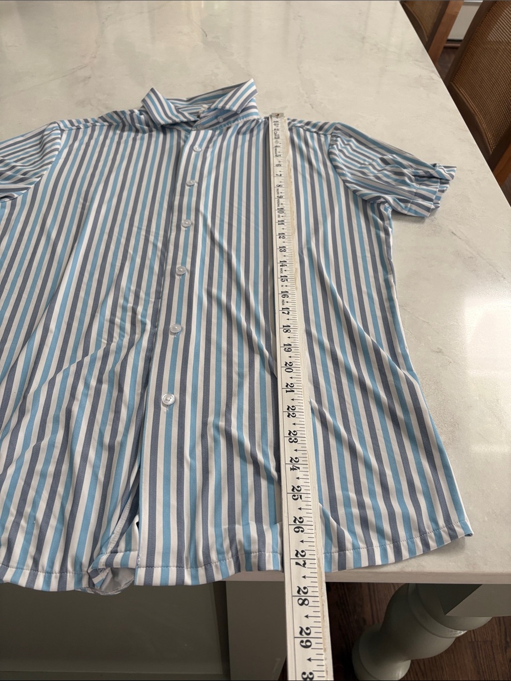 State & Liberty Performance Button Down Shirt Blue Stripe 4 Way Stretch Size M - Picture 7 of 8